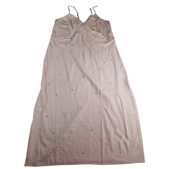 A New Day Dress Womens XXL 2XL Pink Maxi Slip Spaghetti Strap Jewel V Neck NWT - Picture 1 of 10